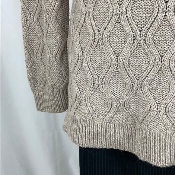 LOFT Tan Wool Blend Cable Knit Sweater w Bateau Neckline, Size Large - Picture 4 of 12